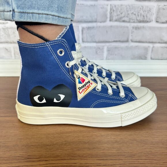 🖤Converse Chuck Taylor Hi Women Shoes Sz 5 Comme des Garcons PLAY Blue 171846C - Picture 11 of 13